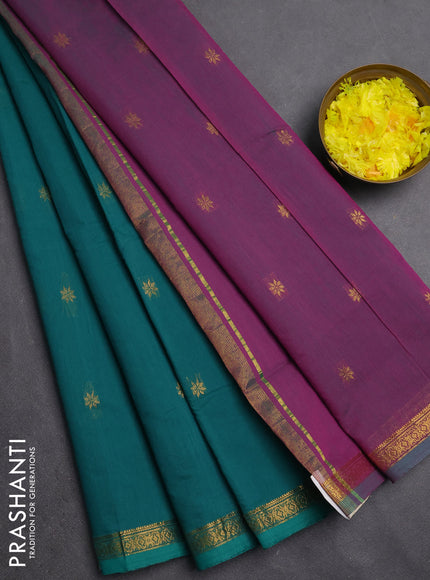Semi maheswari cotton saree green and dual shade of pink with zari woven buttas and small zari woven border