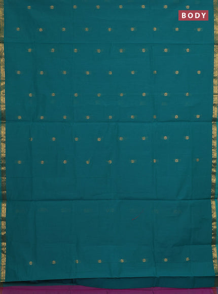 Semi maheswari cotton saree green and dual shade of pink with zari woven buttas and small zari woven border