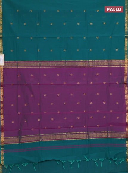Semi maheswari cotton saree green and dual shade of pink with zari woven buttas and small zari woven border