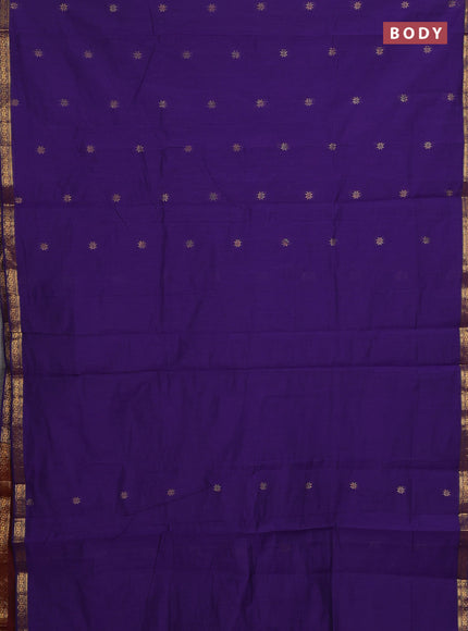 Semi maheswari cotton saree violet and maroon with zari woven buttas and small zari woven border