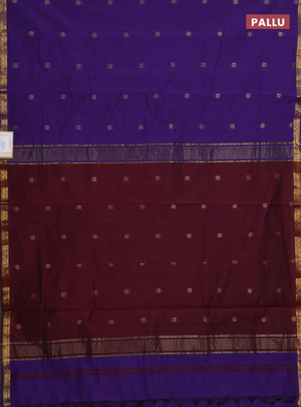 Semi maheswari cotton saree violet and maroon with zari woven buttas and small zari woven border