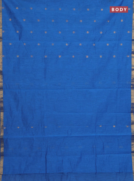 Semi maheswari cotton saree blue and magenta pink with zari woven buttas and small zari woven border