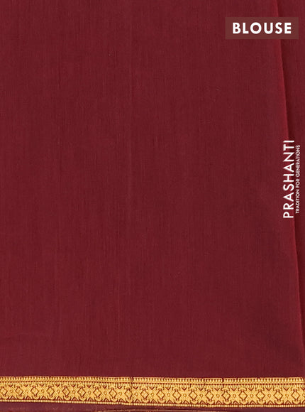 Semi maheswari cotton saree peacock green and maroon with zari woven buttas and small zari woven border