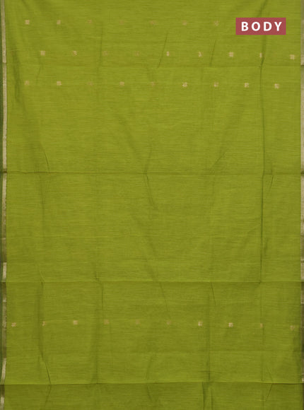Semi maheswari cotton saree lime green and magenta pink with zari woven buttas and small zari woven border