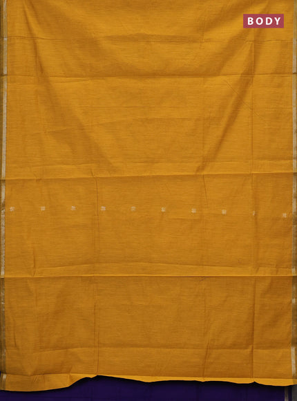 Semi maheswari cotton saree mustard yellow and blue with zari woven buttas and small zari woven border