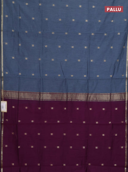 Semi maheswari cotton saree grey and magenta pink with zari woven buttas and small zari woven border
