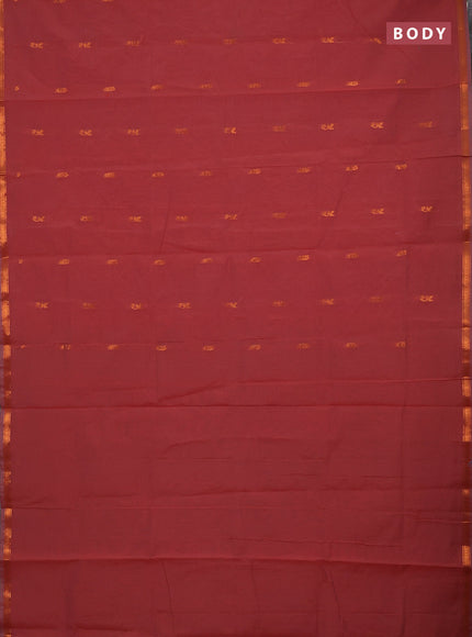 Semi maheswari cotton saree brown and green with zari woven buttas and small zari woven border