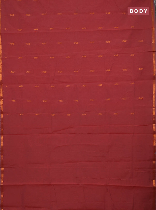 Semi maheswari cotton saree brown and green with zari woven buttas and small zari woven border