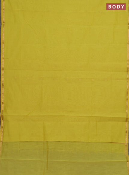 Semi maheswari cotton saree lime green and orange with zari woven buttas and small zari woven border
