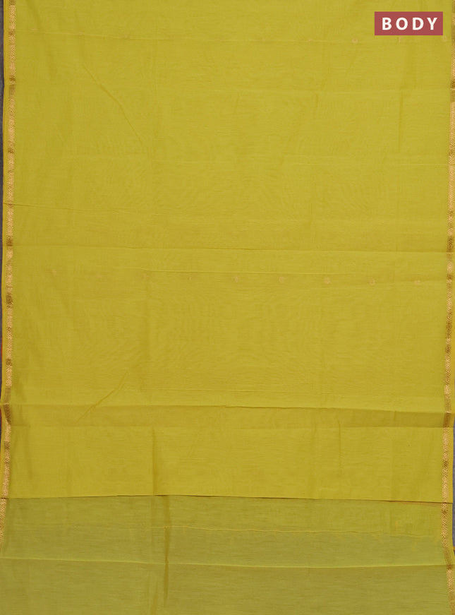 Semi maheswari cotton saree lime green and orange with zari woven buttas and small zari woven border