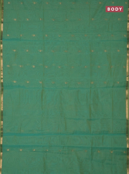 Semi maheswari cotton saree light green and peach pink with zari woven buttas and small zari woven border