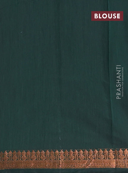 Semi maheswari cotton saree maroon and green with copper zari woven buttas and small copper zari woven border