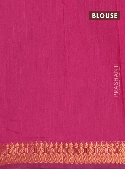 Semi maheswari cotton saree bottle green and magenta pink with copper zari woven buttas and small copper zari woven border