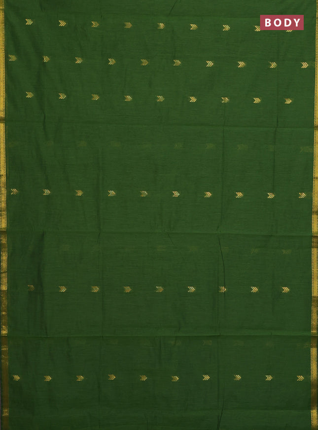 Semi maheswari cotton saree green and black with zari woven buttas and small zari woven border