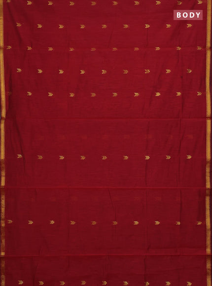 Semi maheswari cotton saree maroon and black with zari woven buttas and small zari woven border