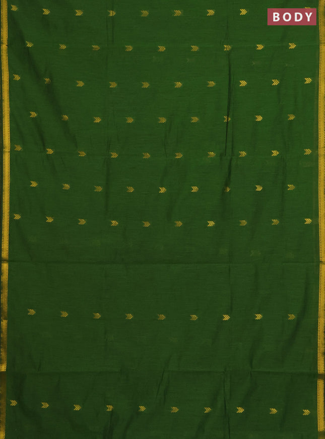 Semi maheswari cotton saree green and magenta pink with zari woven buttas and small zari woven border