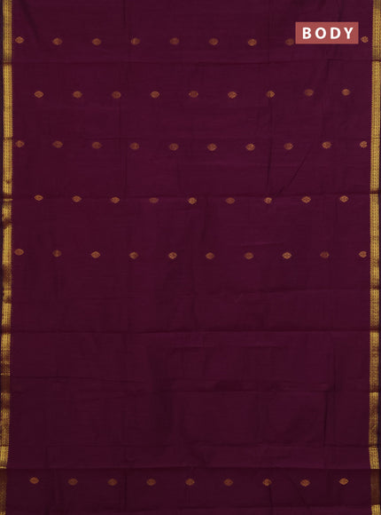 Semi maheswari cotton saree purple and dark mustard yellow with zari woven buttas and small zari woven border