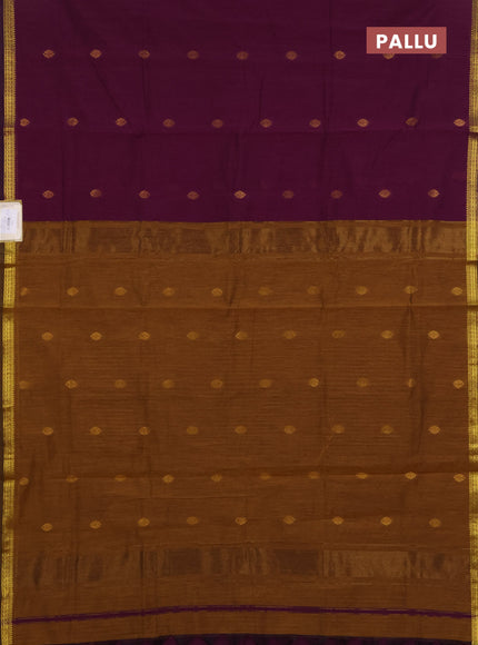 Semi maheswari cotton saree purple and dark mustard yellow with zari woven buttas and small zari woven border