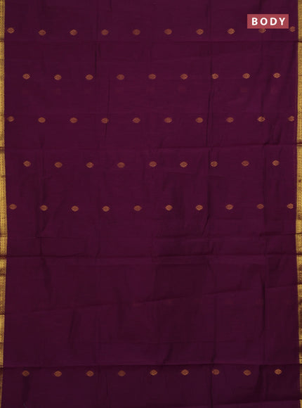 Semi maheswari cotton saree purple and blue with zari woven buttas and small zari woven border
