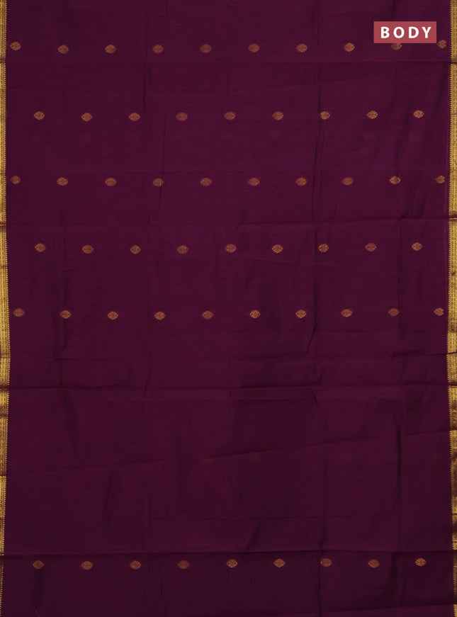 Semi maheswari cotton saree purple and blue with zari woven buttas and small zari woven border