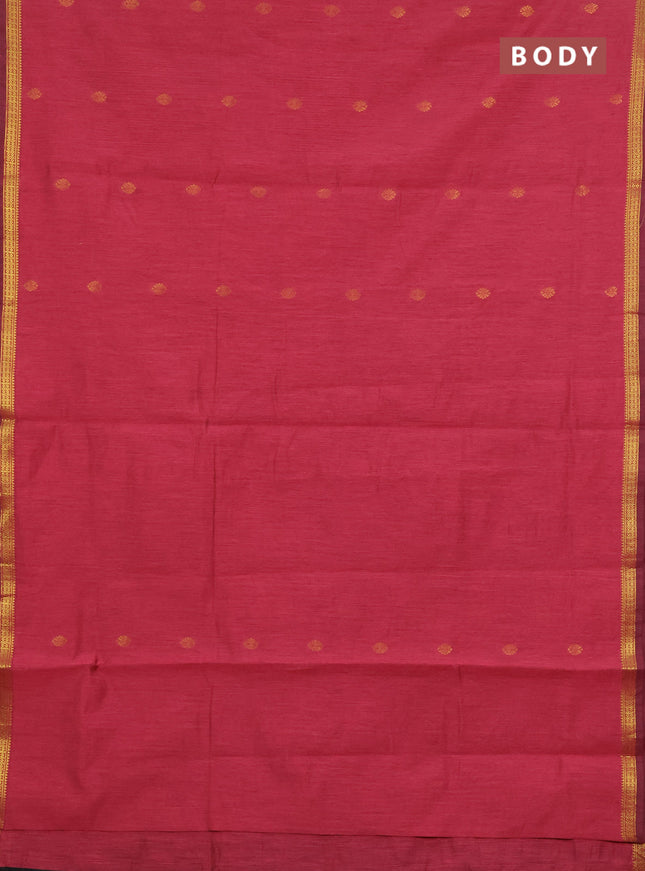Semi maheswari cotton saree pink shade and black with zari woven buttas and small zari woven border