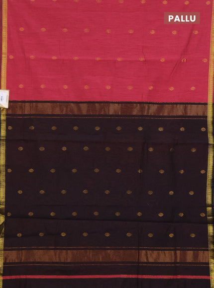 Semi maheswari cotton saree pink shade and black with zari woven buttas and small zari woven border
