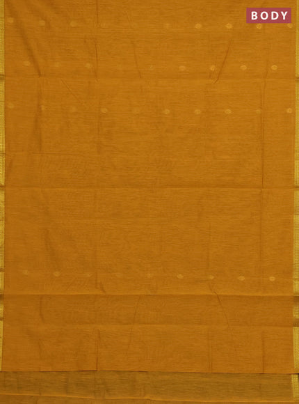 Semi maheswari cotton saree mustard yellow and green with zari woven buttas and small zari woven border