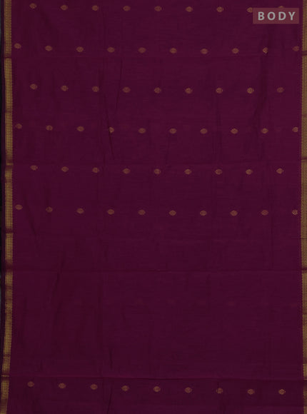 Semi maheswari cotton saree magenta pink and black with zari woven buttas and small zari woven border