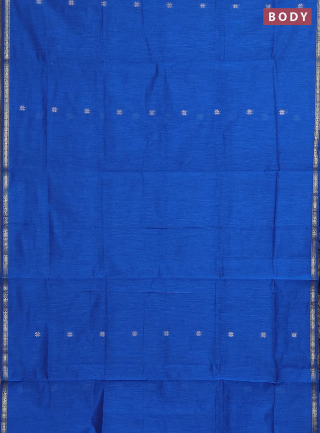 Semi maheswari cotton saree blue and black with zari woven buttas and small zari woven border