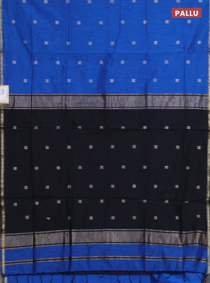 Semi maheswari cotton saree blue and black with zari woven buttas and small zari woven border