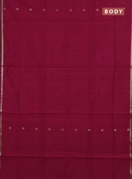 Semi maheswari cotton saree magenta pink and black with zari woven buttas and small zari woven border