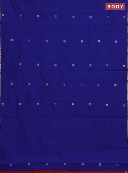 Semi maheswari cotton saree blue and maroon with zari woven buttas and small zari woven border