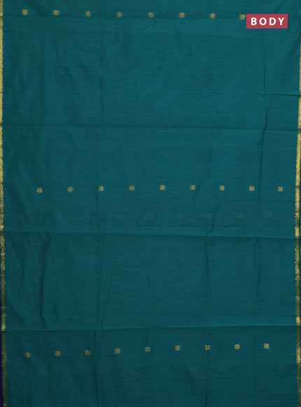 Semi maheswari cotton saree green and violet with zari woven buttas and small zari woven border