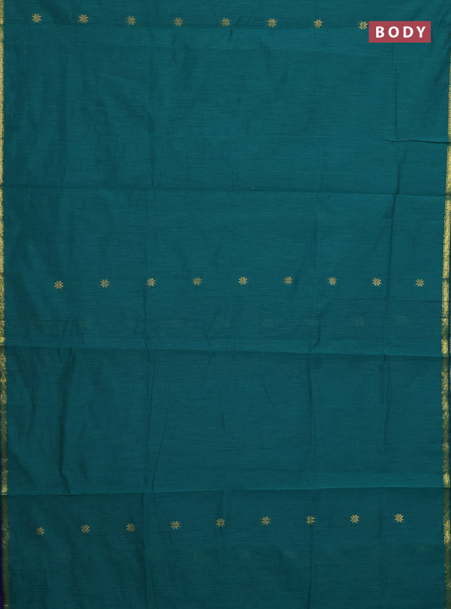 Semi maheswari cotton saree green and violet with zari woven buttas and small zari woven border