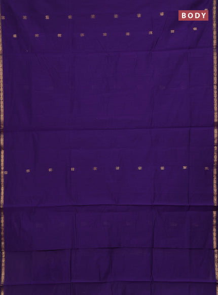 Semi maheswari cotton saree violet and maroon with zari woven buttas and small zari woven border