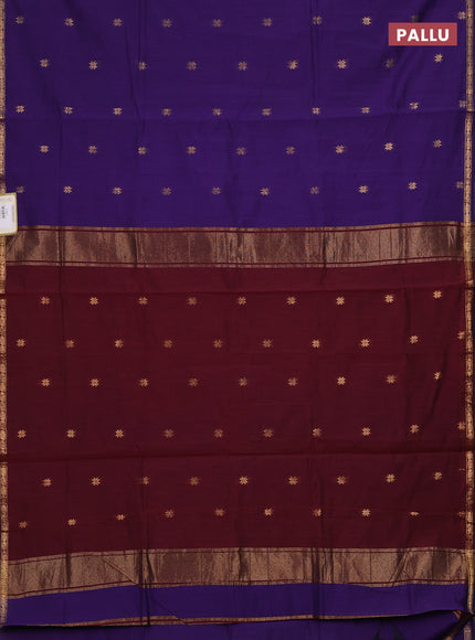 Semi maheswari cotton saree violet and maroon with zari woven buttas and small zari woven border