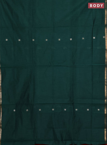 Semi maheswari cotton saree green and maroon with zari woven buttas and small zari woven border