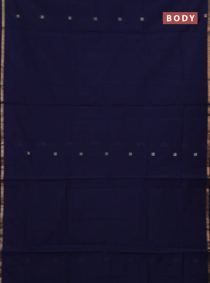 Semi maheswari cotton saree navy blue and maroon with zari woven buttas and small zari woven border