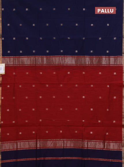 Semi maheswari cotton saree navy blue and maroon with zari woven buttas and small zari woven border