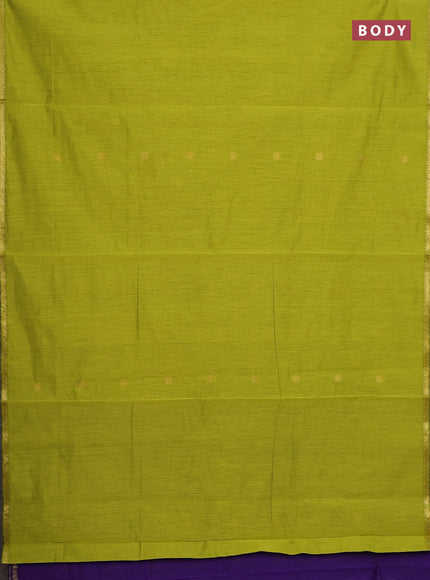 Semi maheswari cotton saree lime green and violet with zari woven buttas and small zari woven border