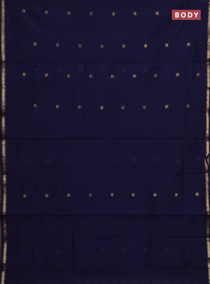 Semi maheswari cotton saree navy blue with zari woven buttas and small zari woven border