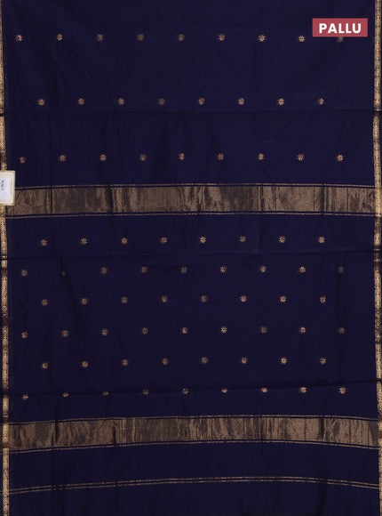 Semi maheswari cotton saree navy blue with zari woven buttas and small zari woven border