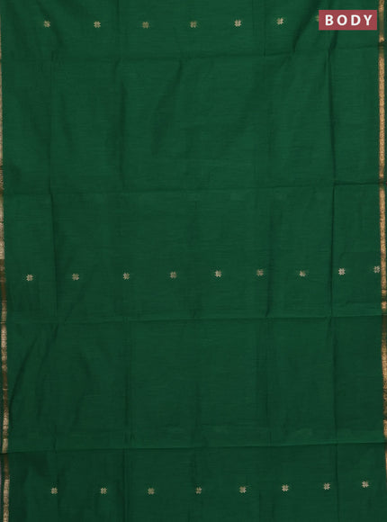 Semi maheswari cotton saree green and maroon with zari woven buttas and small zari woven border