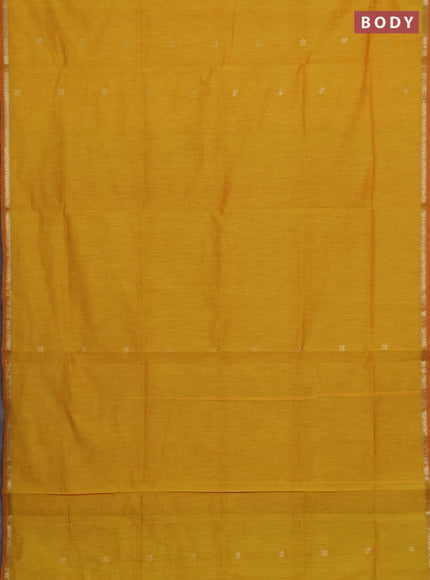 Semi maheswari cotton saree yellow and red with zari woven buttas and small zari woven border