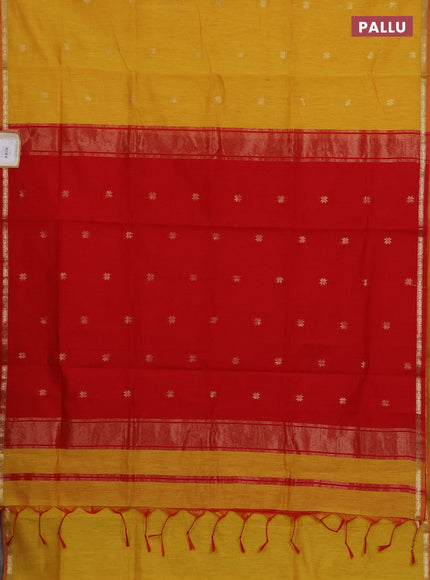 Semi maheswari cotton saree yellow and red with zari woven buttas and small zari woven border