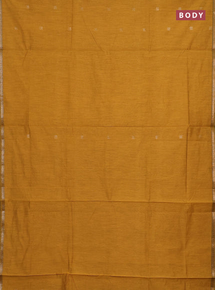 Semi maheswari cotton saree mustard yellow and maroon with zari woven buttas and small zari woven border