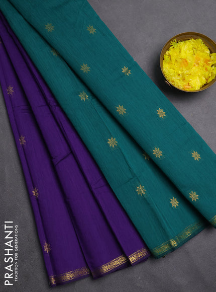 Semi maheswari cotton saree violet and green with zari woven buttas and small zari woven border