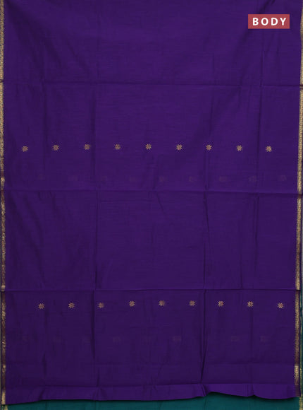 Semi maheswari cotton saree violet and green with zari woven buttas and small zari woven border