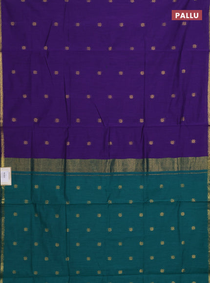 Semi maheswari cotton saree violet and green with zari woven buttas and small zari woven border