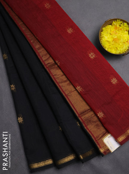 Semi maheswari cotton saree black and maroon with zari woven buttas and small zari woven border